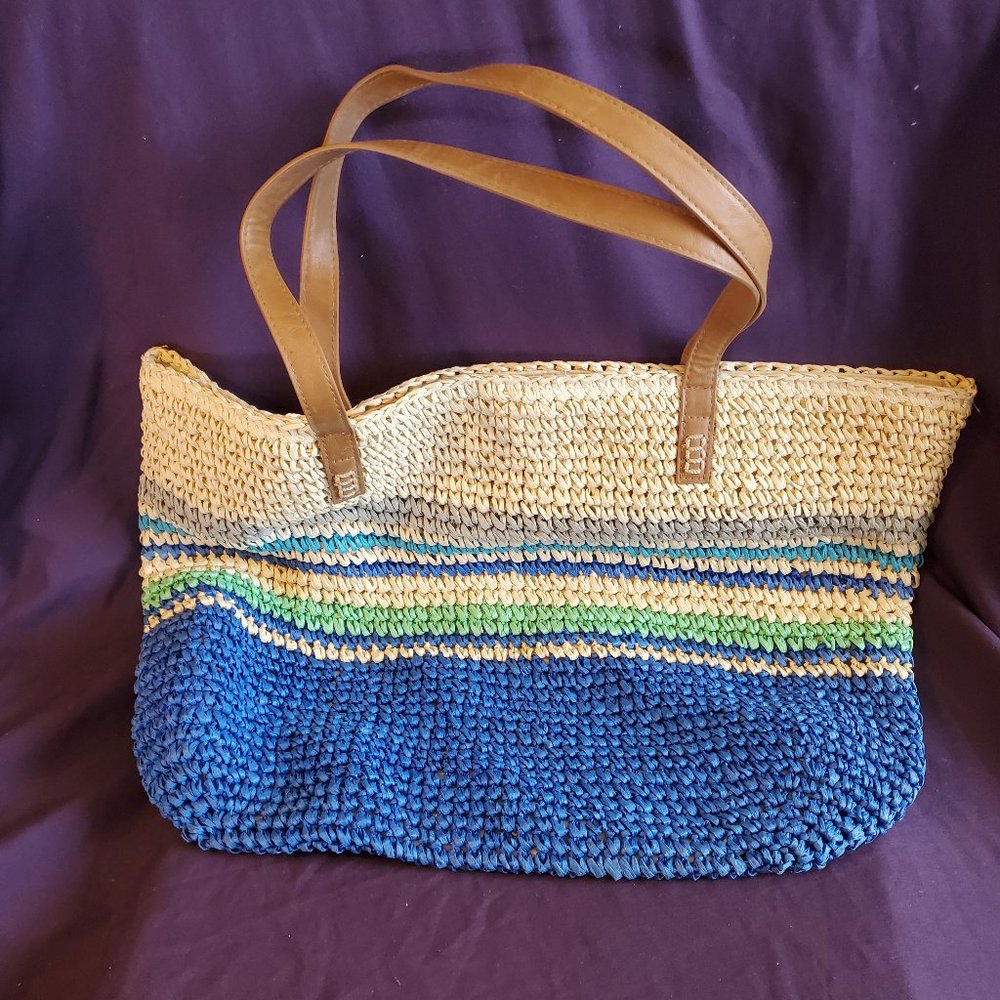 Blue, green and tan Tote
